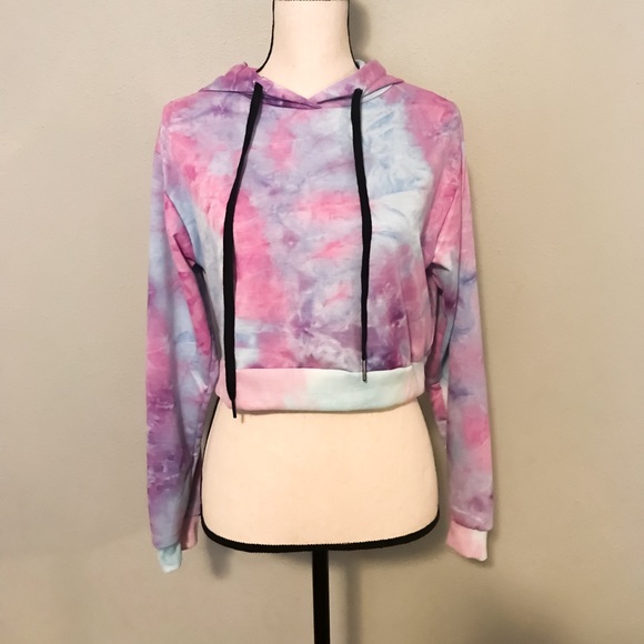Tops - Water Color Tie Dye Crop Hoodie